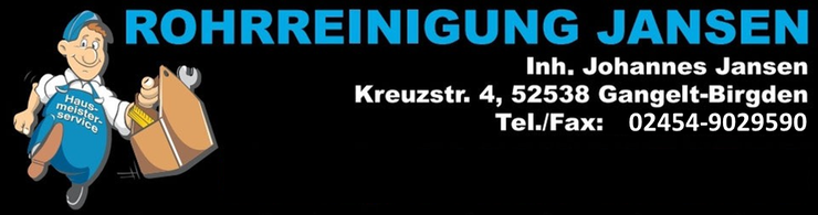 Liebe Kundin, lieber Kunde ,  aufgrund der zunehmenden Verbreitung des Corona-Virus und der dadurch aufkommenden Anfragen , möchten wir Sie informieren, dass wir weiterhin in gewohnter Weise, also 24h täglich unseren Service anbieten können .  Bisher gibt es keine wesentlichen Einschränkungen . Natürlich möchten auch wir dazu beitragen , die Ausbreitung des Virus zu verlangsamen. Fortlaufend und im Einklang mit den zuständigen Behörden ( v.a. dem RKI) ergreifen wir Maßnahmen um das Infektionsrisiko für Sie und uns zu minimieren.   Unsere Einsätze bei Ihnen terminieren wir weiterhin telefonisch, hier wird dann auch das genaue Procedere vor Ort  abgesprochen .  Sollten noch Unsicherheiten bestehen , rufen Sie uns an.   Bleiben Sie gesund!  Ihre Rohrreinigung J.Jansen